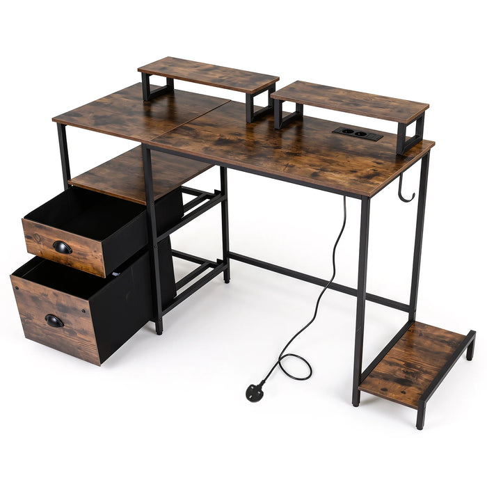 Computer Desk with Power Outlets with 2 Monitor Shelves and  CPU Stand-