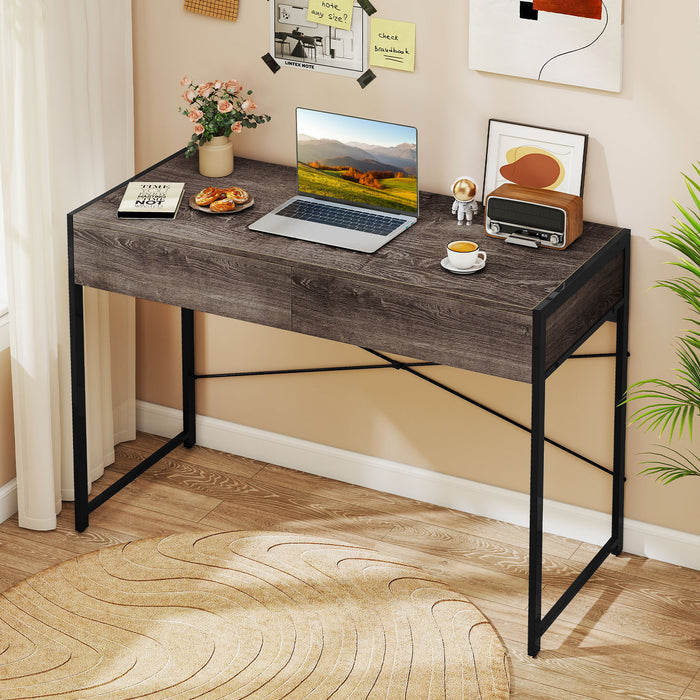 Computer Desk with 2 Drawers Vanity Table with Heavy-Duty Metal Frame-Black