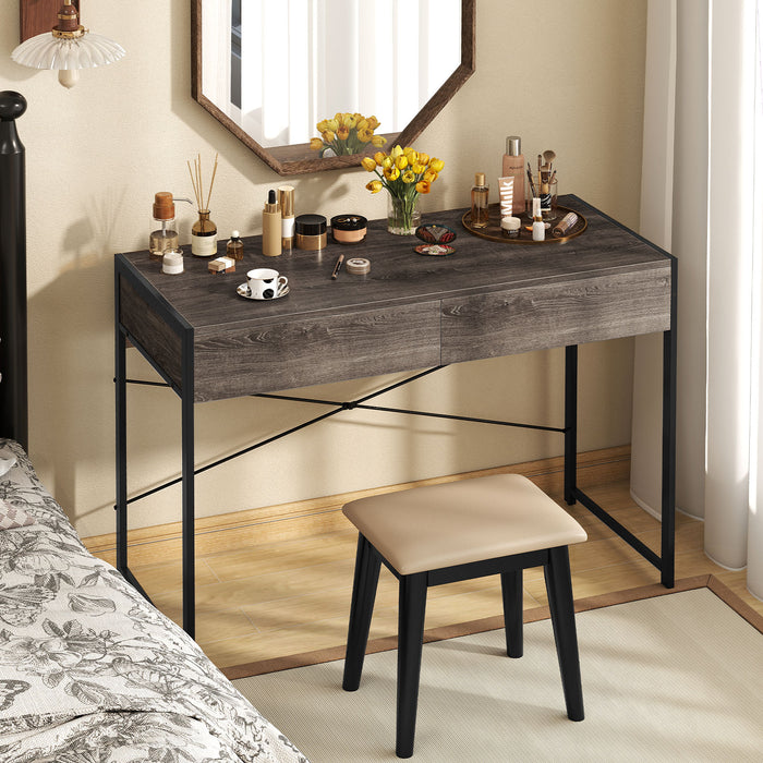 Computer Desk with 2 Drawers Vanity Table with Heavy-Duty Metal Frame-Black