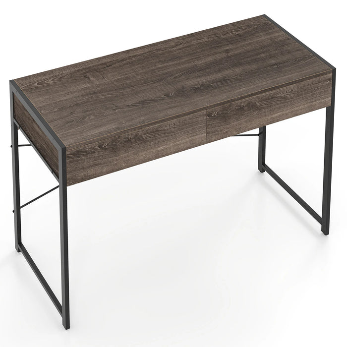 Computer Desk with 2 Drawers Vanity Table with Heavy-Duty Metal Frame-Black