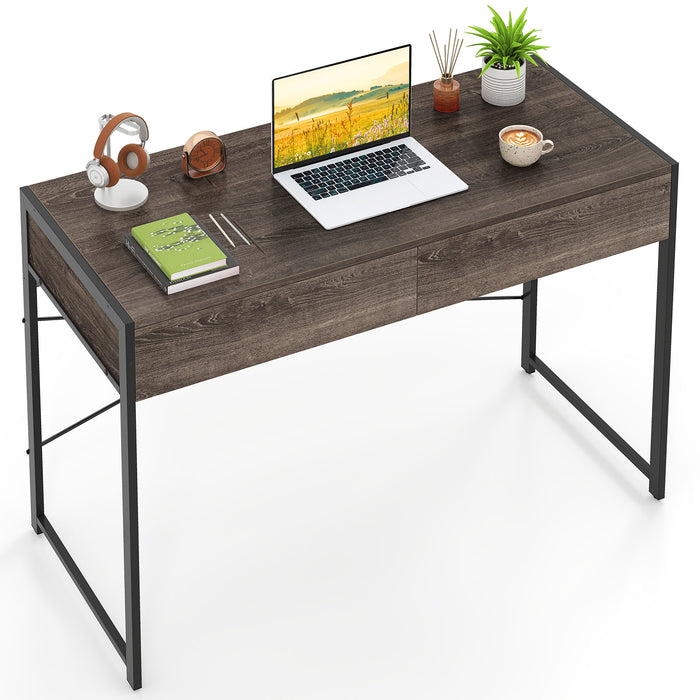 Computer Desk with 2 Drawers Vanity Table with Heavy-Duty Metal Frame-Black