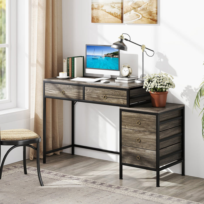 Computer Desk with 5 Drawers and Side File Cabinet-