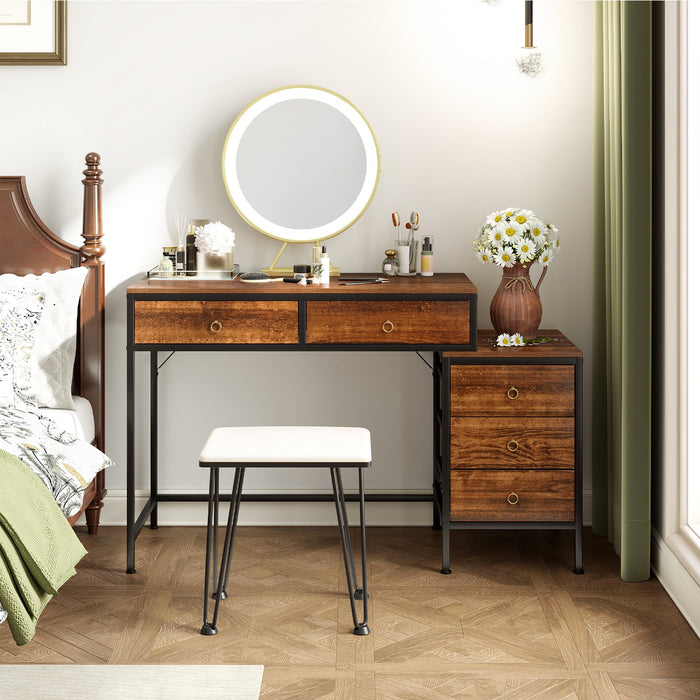 Computer Desk with 5 Drawers and Side File Cabinet-