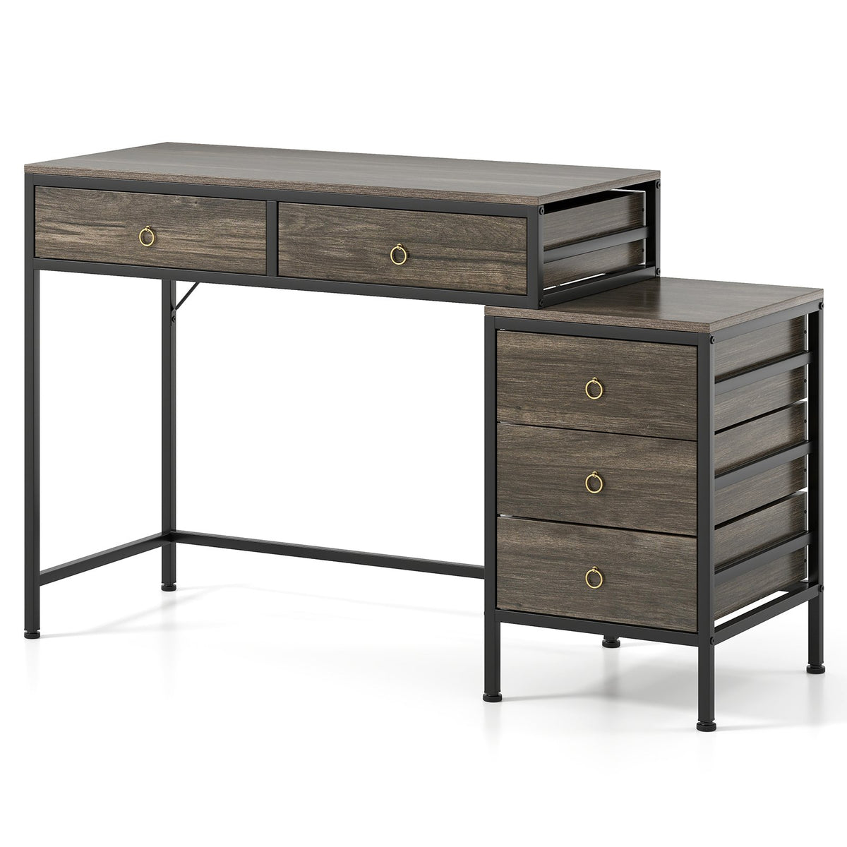 Computer Desk with 5 Drawers and Side File Cabinet- — Shopsta UK