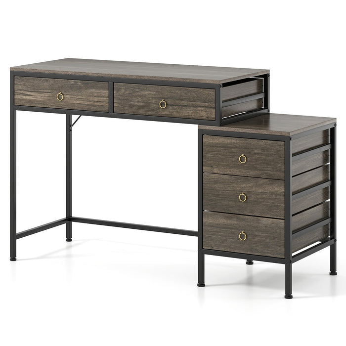 Computer Desk with 5 Drawers and Side File Cabinet-