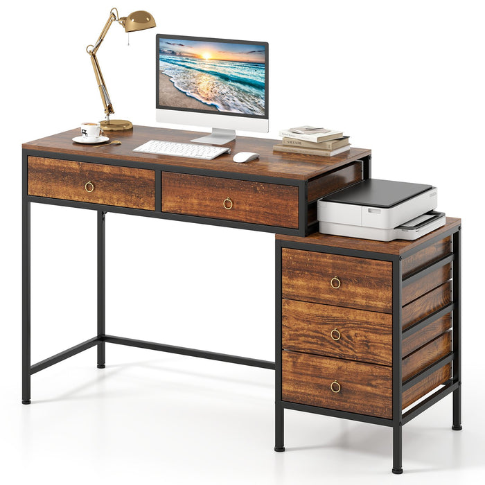 Computer Desk with 5 Drawers and Side File Cabinet-