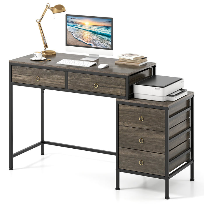 Computer Desk with 5 Drawers and Side File Cabinet-