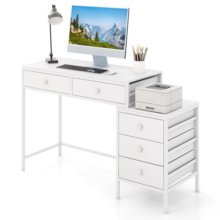 Computer Desk with 5 Drawers and Side File Cabinet-