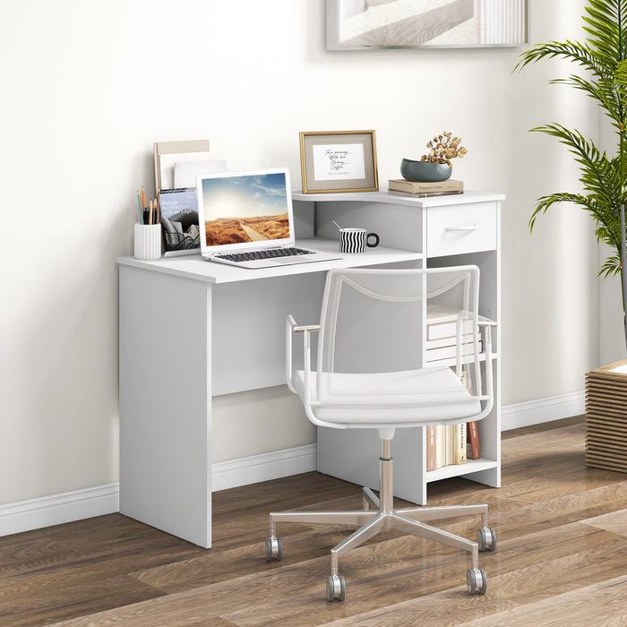 Adjustable Wood Computer Desk - Features Drawer, Adjustable Shelf, and Cable Management Hole - Ideal for Home Office or Student Use