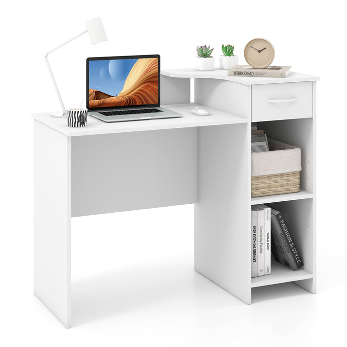 Adjustable Wood Computer Desk - Features Drawer, Adjustable Shelf, and Cable Management Hole - Ideal for Home Office or Student Use