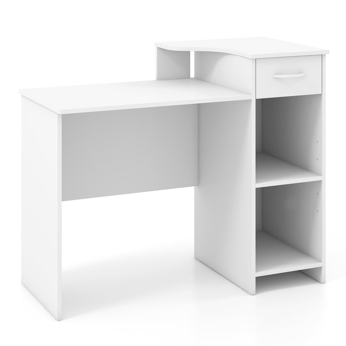 Adjustable Wood Computer Desk - Features Drawer, Adjustable Shelf, and Cable Management Hole - Ideal for Home Office or Student Use