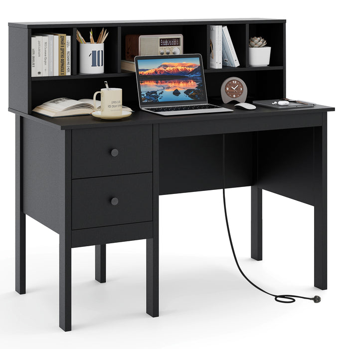 Computer Desk with Power Outlets and Hutch-