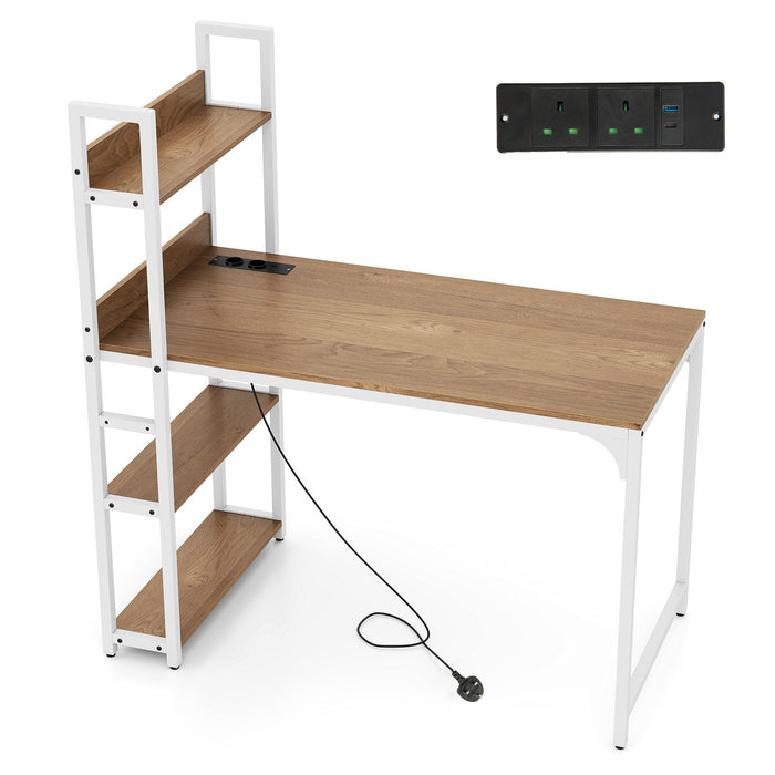 Computer Desk with Power Strip 120 CM Study Writing Desk with Bookshelf-