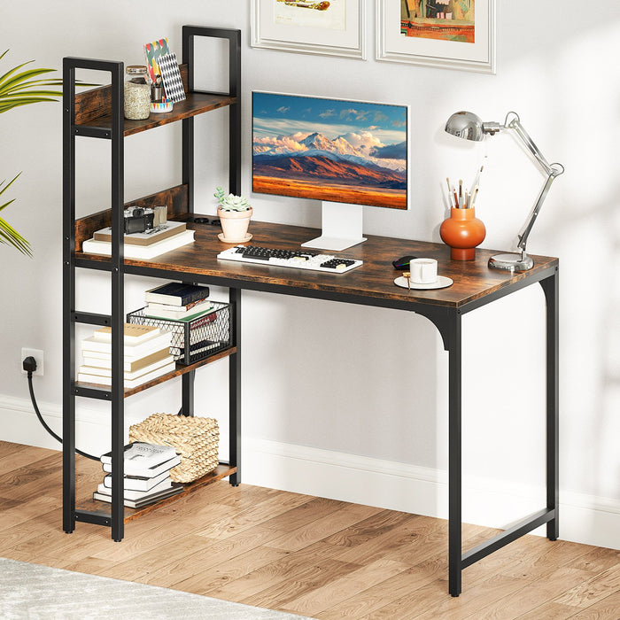 Computer Desk with Power Strip 120 CM Study Writing Desk with Bookshelf-