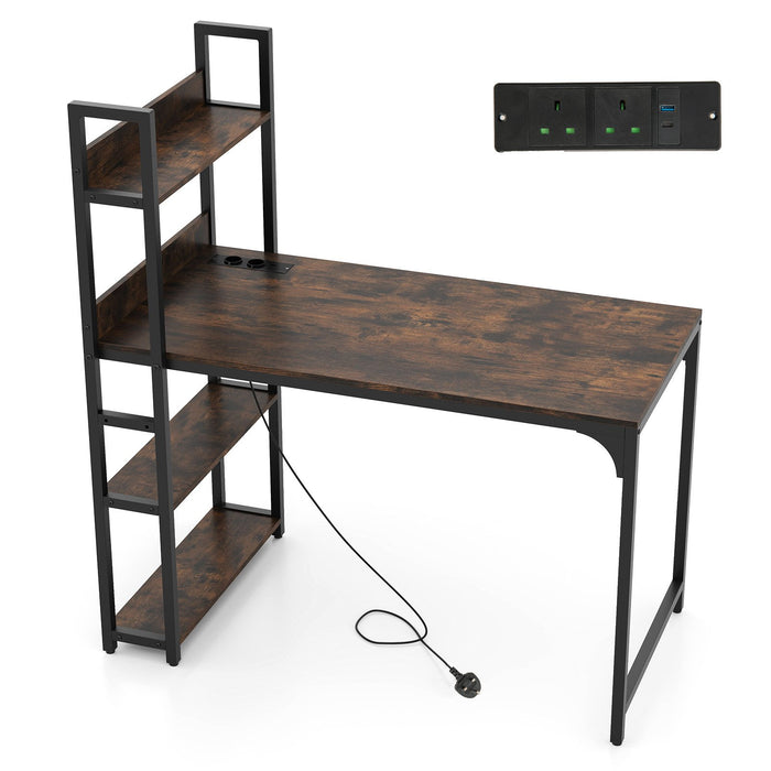 Computer Desk with Power Strip 120 CM Study Writing Desk with Bookshelf-