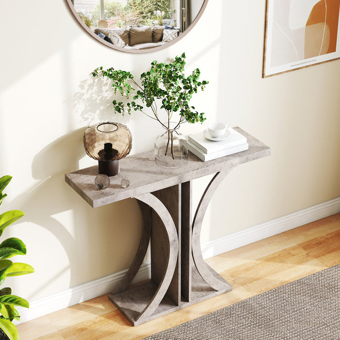 Console Table 100 cm Rectangular Entryway Table with Geometric Frame-Rustic Brown