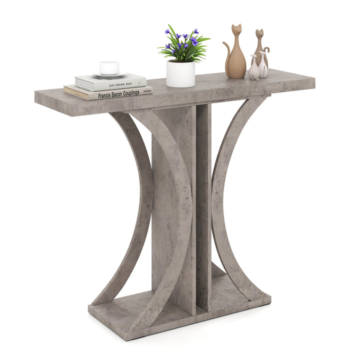 Console Table 100 cm Rectangular Entryway Table with Geometric Frame-Rustic Brown
