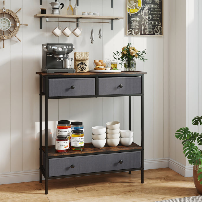 Console Table Industrial Entryway Table with 3 Fabric Drawers-