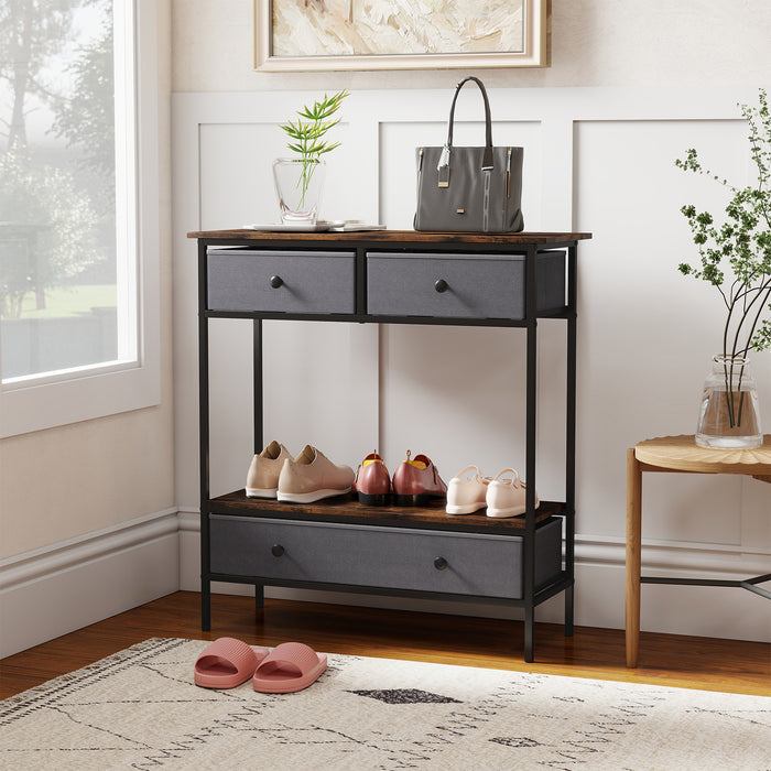 Console Table Industrial Entryway Table with 3 Fabric Drawers-