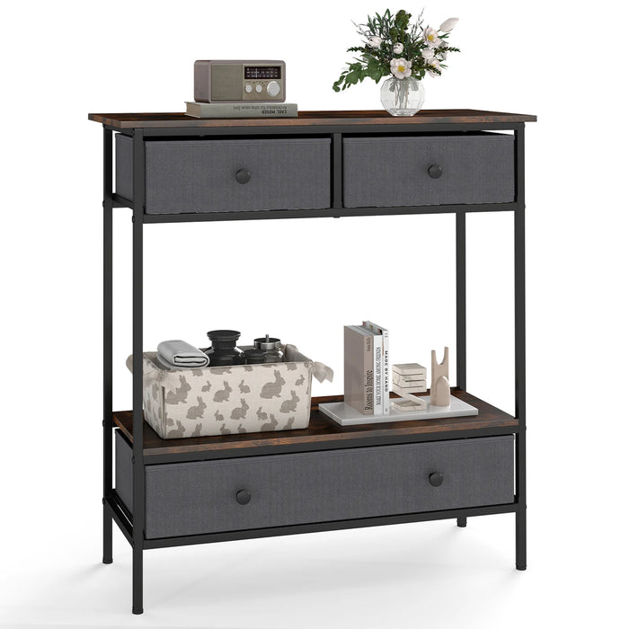 Console Table Industrial Entryway Table with 3 Fabric Drawers-
