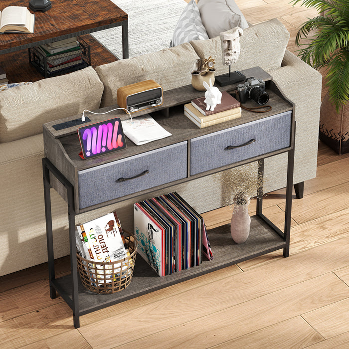 Console Table with Charging Station 110cm Entryway Table with 2 Drawers-