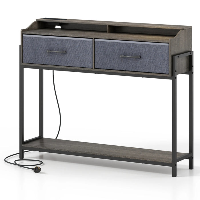 Console Table with Charging Station 110cm Entryway Table with 2 Drawers-