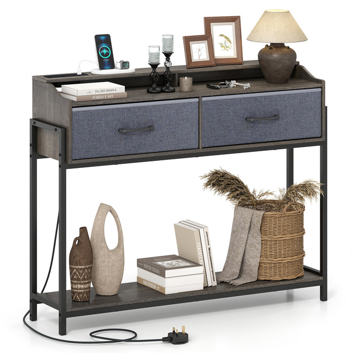 Console Table with Charging Station 110cm Entryway Table with 2 Drawers-