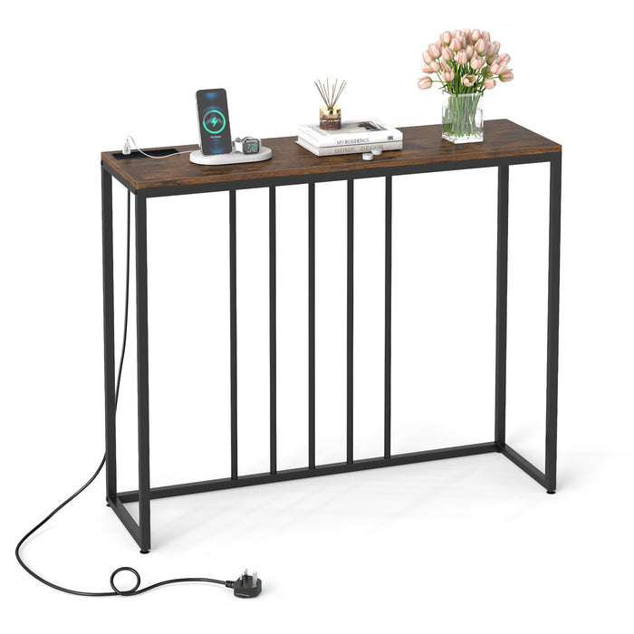 Console Table with Charging Station and Power Outlets for Hallway-