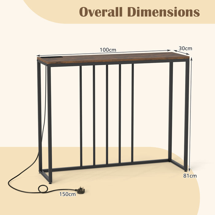 Console Table with Charging Station and Power Outlets for Hallway-
