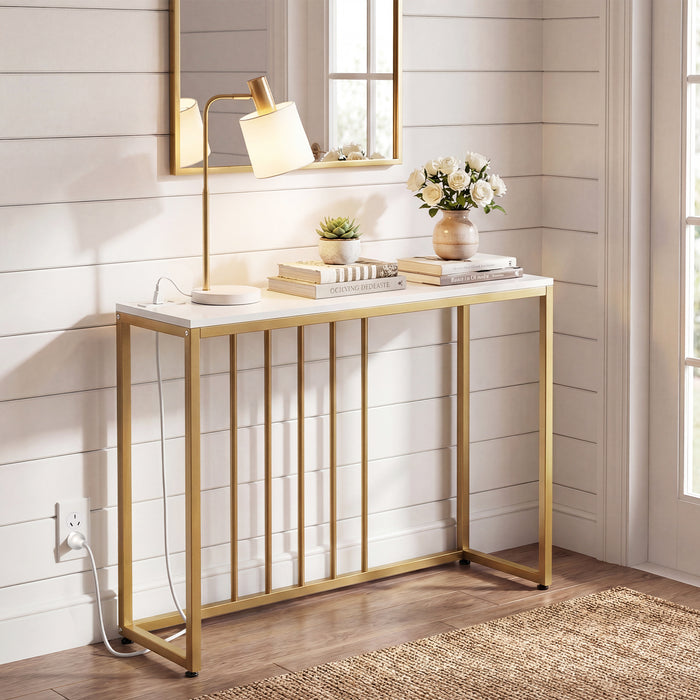 Console Table with Charging Station and Power Outlets for Hallway-