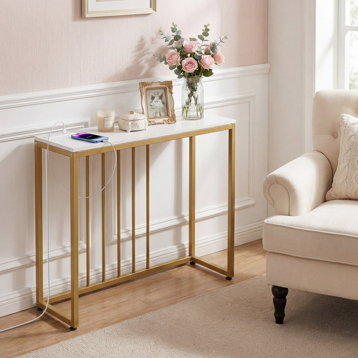 Console Table with Charging Station and Power Outlets for Hallway-