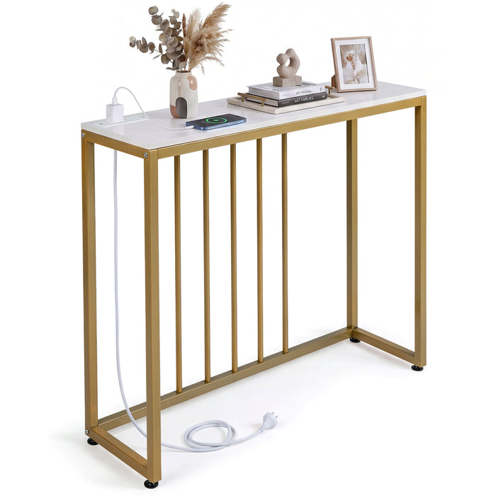 Console Table with Charging Station and Power Outlets for Hallway-