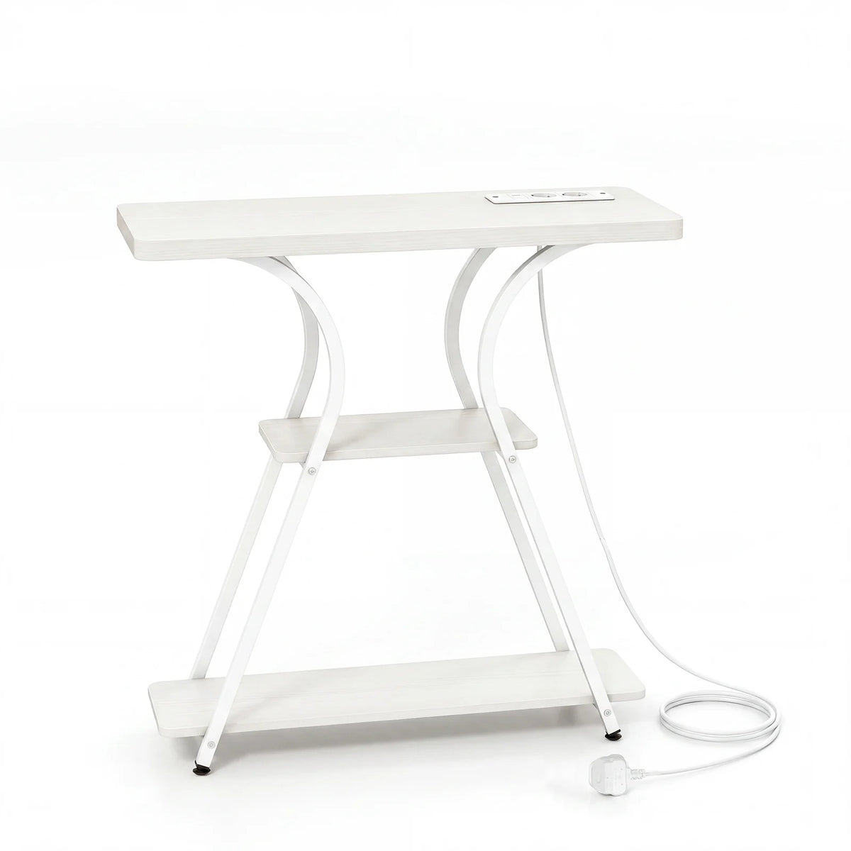 Console Table with LED Lights Power Outlets and Storage Shelves for Entryway-White