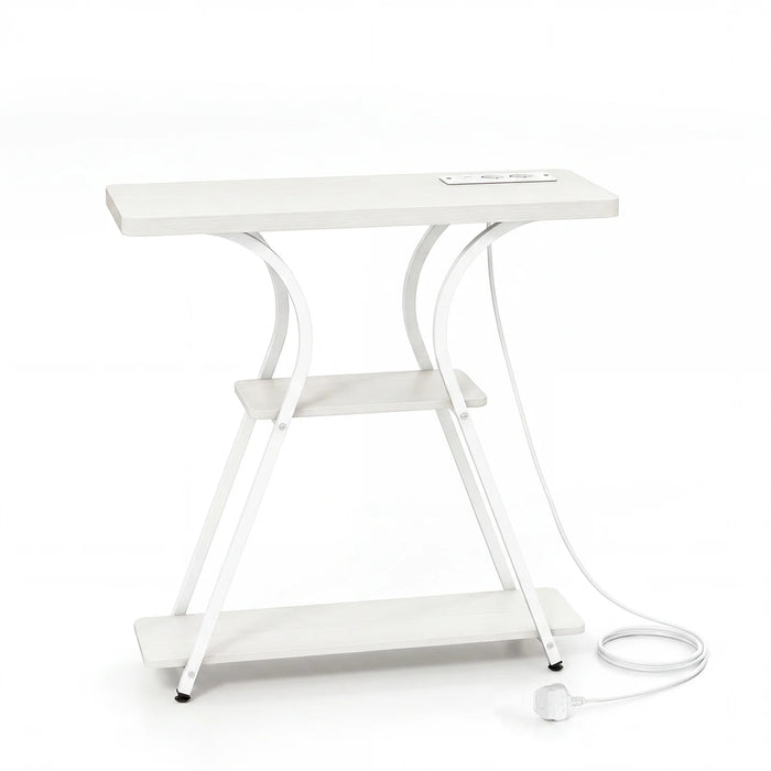 Console Table with LED Lights Power Outlets and Storage Shelves for Entryway-White