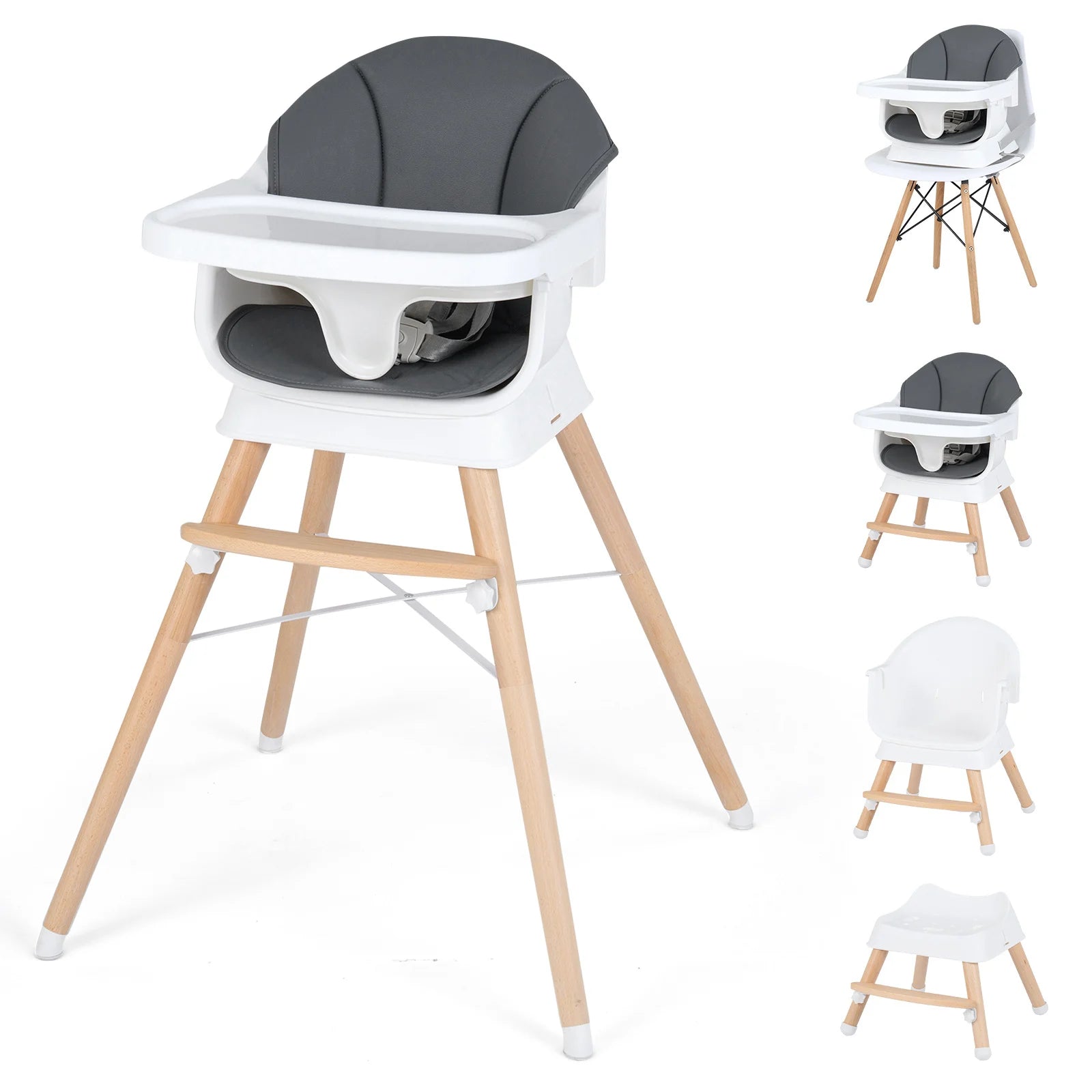 Convertible High Chair for Babies and Toddlers with Adjustable Tray-