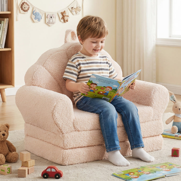 Convertible Kids Sofa 2-in-1 Fold out Toddler Couch Chair to Lounger Bed-