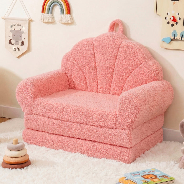 Convertible Kids Sofa 2-in-1 Fold out Toddler Couch Chair to Lounger Bed-