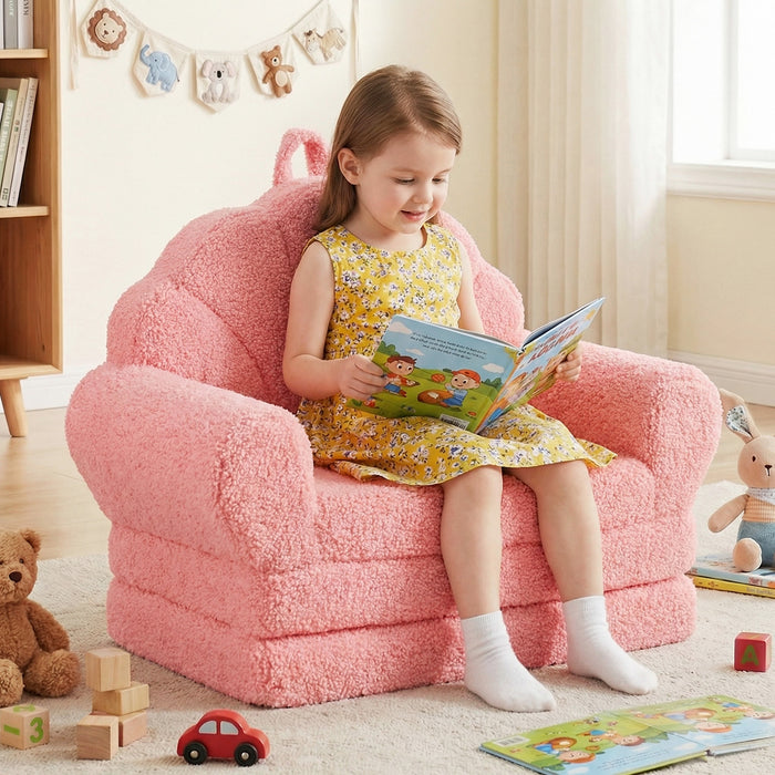 Convertible Kids Sofa 2-in-1 Fold out Toddler Couch Chair to Lounger Bed-