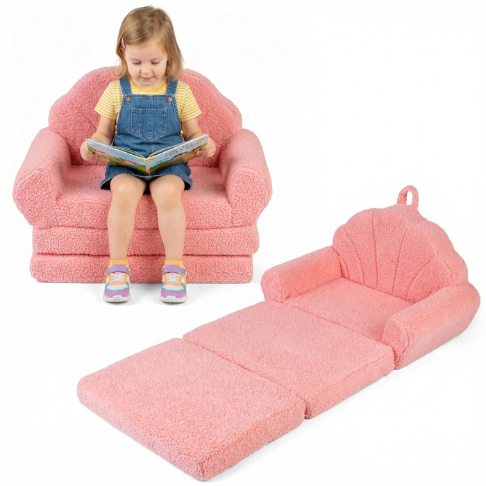 Convertible Kids Sofa 2-in-1 Fold out Toddler Couch Chair to Lounger Bed-
