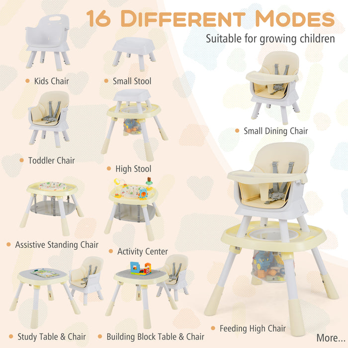 16-in-1 Convertible Baby High Chair with Removable Tray and 5-Point Harness-