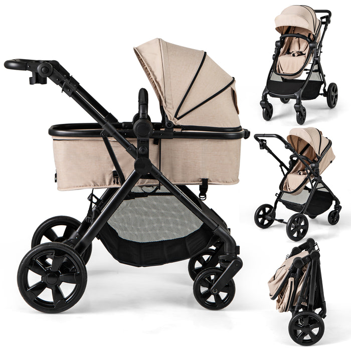 2-in-1 Convertible Baby Stroller with Reversible Seat and Adjustable Canopy-