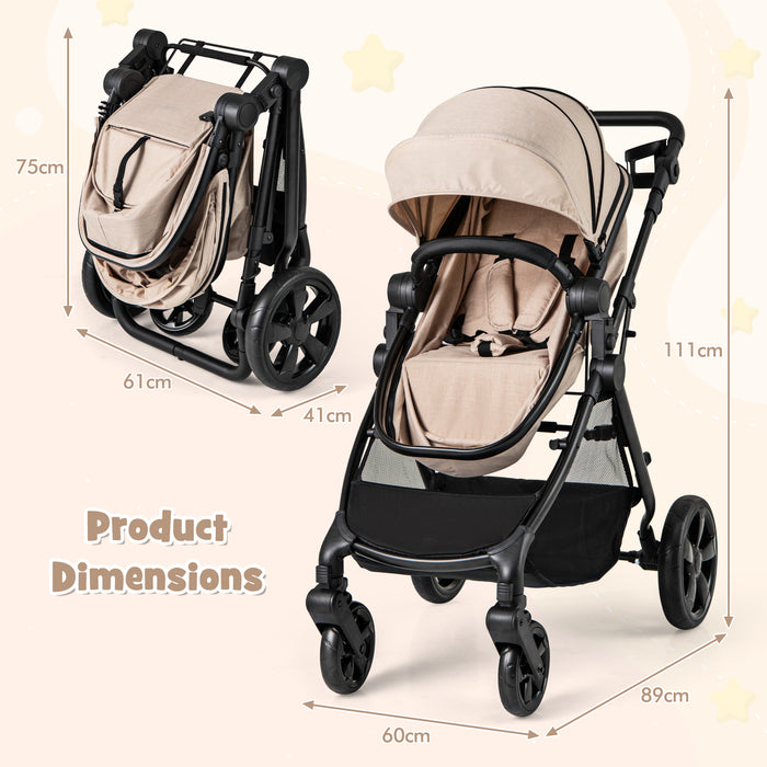 2-in-1 Convertible Baby Stroller with Reversible Seat and Adjustable Canopy-