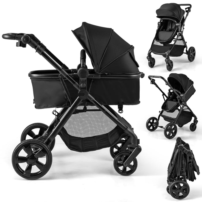 2-in-1 Convertible Baby Stroller with Reversible Seat and Adjustable Canopy-