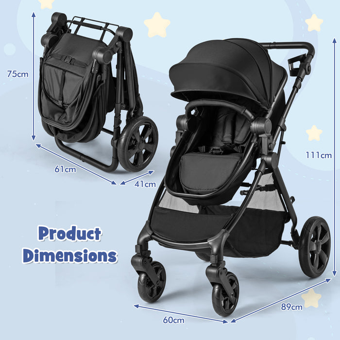 2-in-1 Convertible Baby Stroller with Reversible Seat and Adjustable Canopy-