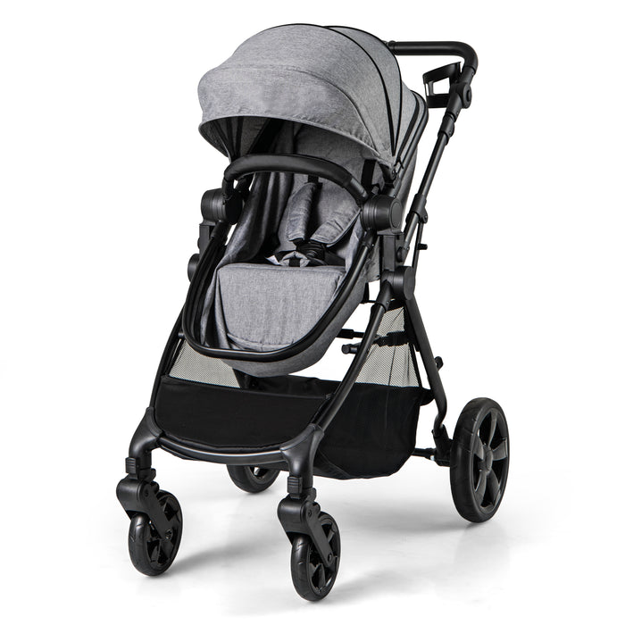 2-in-1 Convertible Baby Stroller with Reversible Seat and Adjustable Canopy-