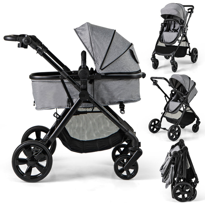 2-in-1 Convertible Baby Stroller with Reversible Seat and Adjustable Canopy-