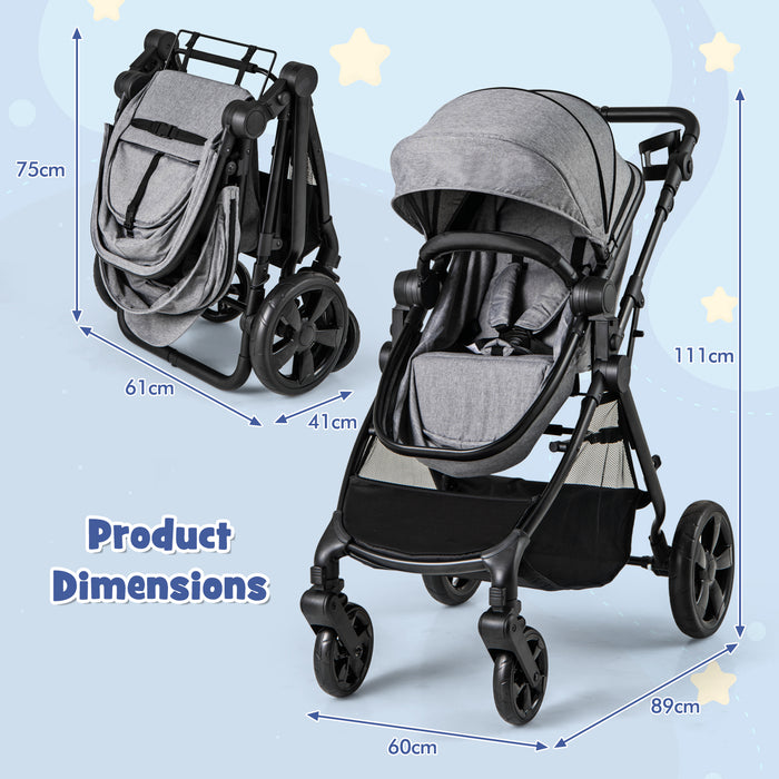 2-in-1 Convertible Baby Stroller with Reversible Seat and Adjustable Canopy-