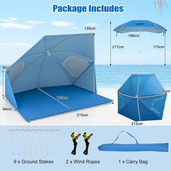 2-In-1 Convertible Beach Tent with Roll-Up Windows for 2-4 People-