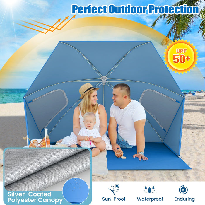 2-In-1 Convertible Beach Tent with Roll-Up Windows for 2-4 People-