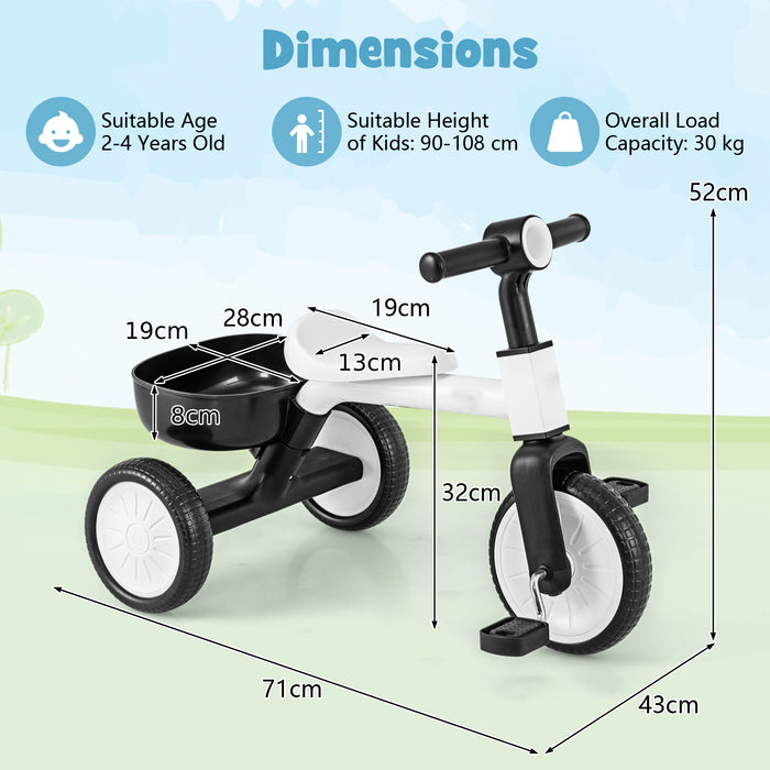 Convertible Kids Tricycle Toddler Trike with 86° Limited Steering Angle-